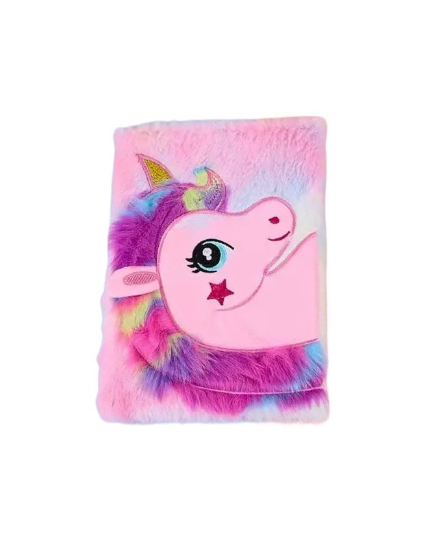 Pink unicorn diary with rainbow mane and star design